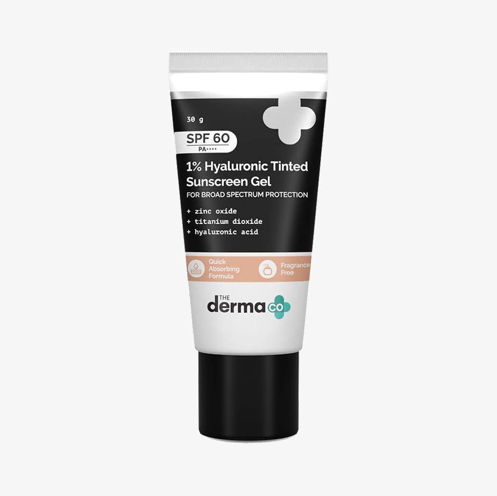 1% Hyaluronic Tinted Sunscreen For All Skin Types Spf 60 Gel, Pa++++, No White Cast, Lightweight, Broad Spectrum Protection